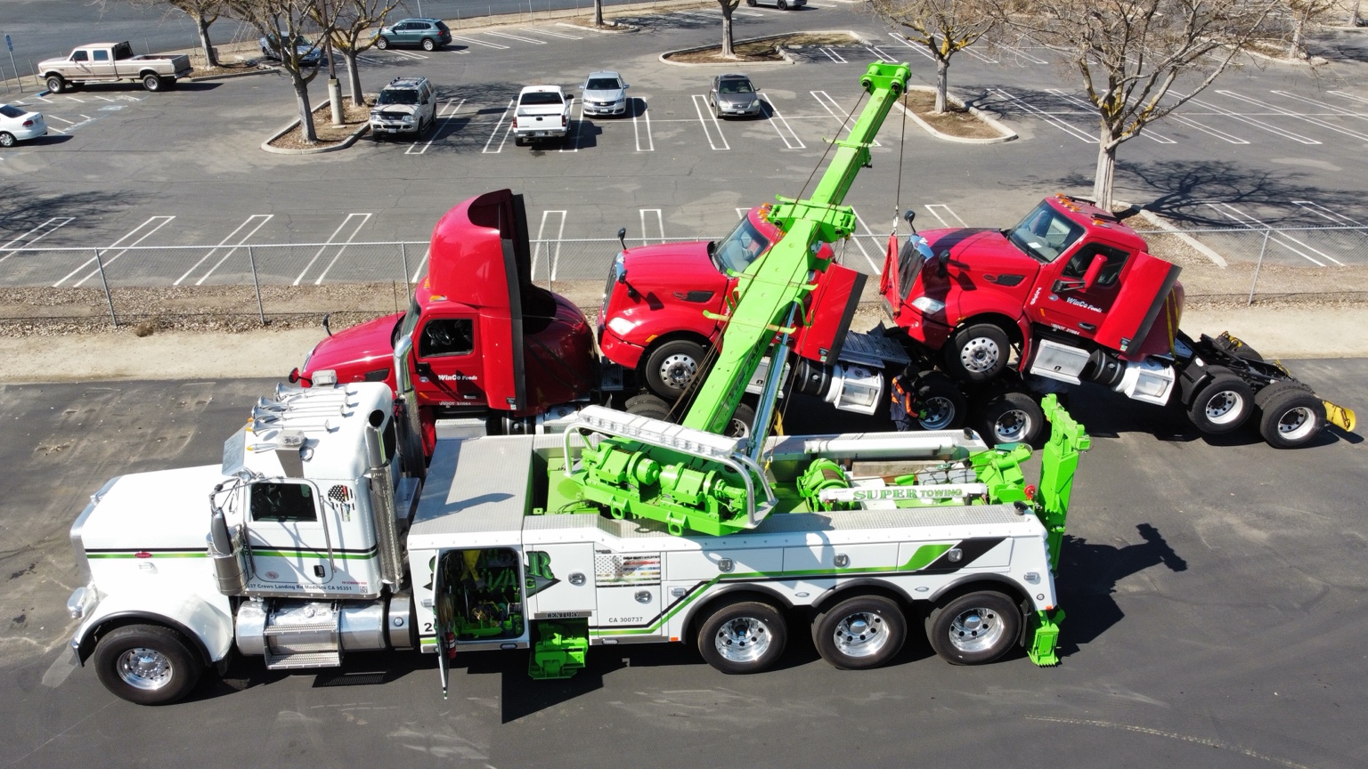 Aerial view of a Super Towing heavy recovery